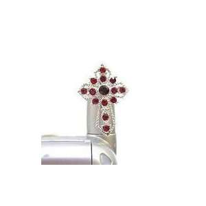  Cell Phone Antenna Ring Charms ~ Red Crystal Silvertone Cross Cell 