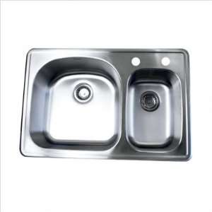  Self Rimming Offset Double Bowl Kitchen Sink in Brushed 