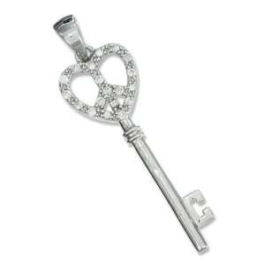   Sterling Silver Cubic Zirconia Heart Peace Sign Key Pendant: Jewelry