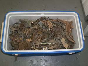 ICE COOLER FILLED W 100S PIECES ANTIQUE DRAW PULLS  