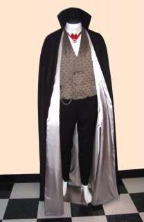 Dracula Cape Black Silver Vampire Cloak Tall Collar Halloween Costume 