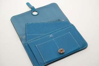 HERMES BLUE JEAN DOGON TOGO Leather Organizer Wallet White Contrast 