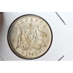   1942 D Australian Silver Sixpence    Uncirculated 