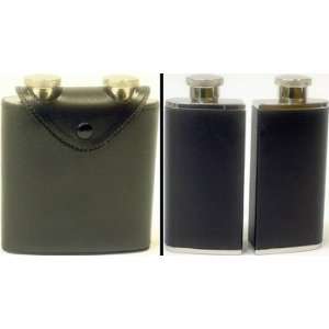   Steel Dual Hip Flask Black Leather 6 oz Total