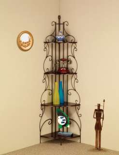 this goldish copper finish iron metal 4 tier corner shelf stand by 