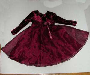 Bonnie Jean Burgundy Velvet Taffeta Party Dress 3 3T  