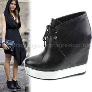 Runway Lace up Hoof like Platform Wedge Ankle Boots  