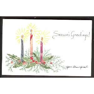  Three Candle on a Sprig of Holly on Handmade Stamp Card 