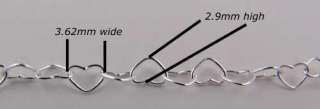 BULK 925 Sterling Silver HEART wire CHAIN 3x4mm ITALY  