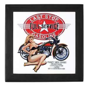 Keepsake Box Black Last Stop Full Service Gasoline Motorcycle Girl