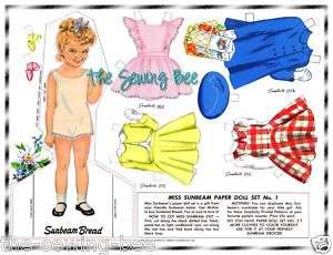 Miss Sunbeam Bread Paper Doll cutouts 1950 Vintage #3  
