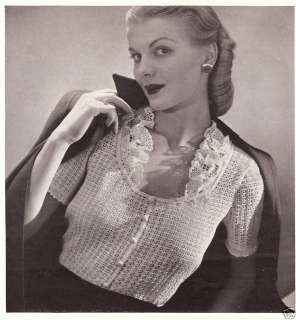 Vintage Crochet PATTERN Fancy Lacy Ruffled Blouse Top  