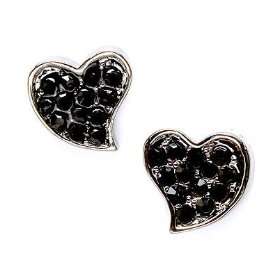 Fancy Jet Black Crystal Pave Mini Heart Darktone Pierced Stud Earrings 