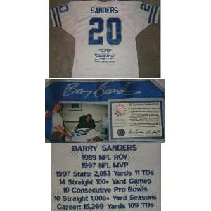  Barry Sanders Signed White Stat Jersey: Sports & Outdoors