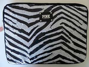   Secret Pink Sequin Bling Zebra Laptop Case Bag Black & White NWT