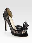 895 AUTH VALENTINO BOW sandal Black Lace Heels Shoes peep toe O 