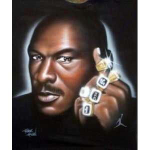   Jordan Champion Rings Airbrushed T Shirt, Black, 2XL 
