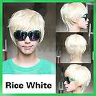 Fashion Short Platinum Blonde Rice White Straight Man Wig