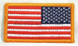 US American Flag Reverse 3.25 X 1.75 Gold Border Patch 