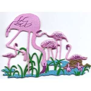 Birds/Flamingo, Mommy w/Babies  Iron On Embroidered Applique/Flamingos