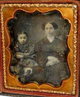 Antique 1850`s 1/6th Plate Daguerreotype Photo of Mother and Daughter 