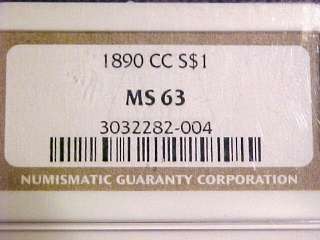 1890 CC Morgan Silver DollarMS63NGCSlab/Certified  