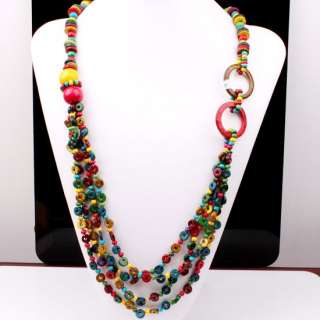 Handmade Mixed Coconut Shell Round Beads Necklace 31L  