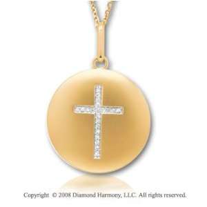  14k Yellow Gold Diamond Cross Disk Pendant: Jewelry