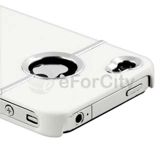 Case w/ Chrome Hole+Rubber Hard Cover For iPhone 4 G 4S Verizon AT&T 