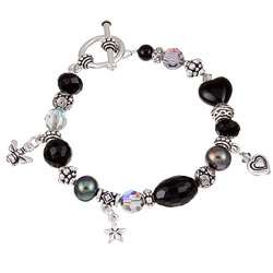   Life Pewter Black Onyx and Pearl Bracelet (9 mm)  