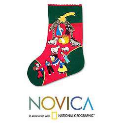 Cotton They Bring Him Gifts Applique Christmas Stocking (Peru 