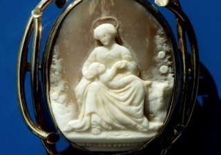 LARGE ANTIQUE VICTORIAN NATURAL CAMEO MADONNA & CHILD BROOCH  