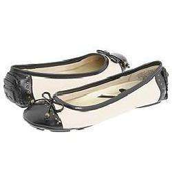 AK Anne Klein Buttons Ivory/Black Leather Flats  