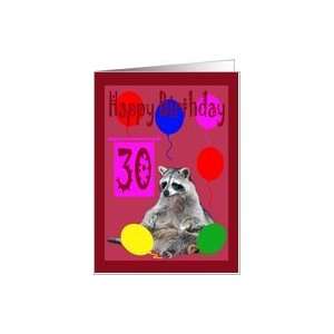 30th Birthday, Raccoon with balloons Card : Toys & Games : 
