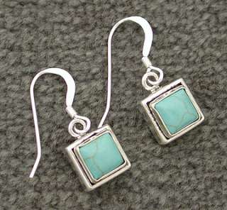 NEW Sterling Silver Turquoise Square Dangle Earrings !!  
