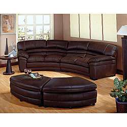 Chocolate Brown Leather Sectional Sofa with 2 Storage Ottomans 