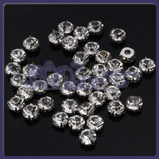 40pcs Loose Faced Crystal Sew on Rhinestone Beads 8mm Silver clear 