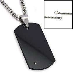 Mens Tungsten Black plated Carbide Diamond Dog Tag  Overstock