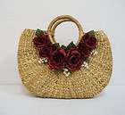 Natural color Water hyacinth Bag with Rose Flower #01