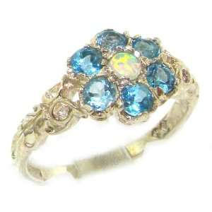 Victorian Ladies Solid Sterling Silver Natural Fiery Opal & Blue Topaz 