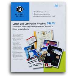 Business Source Letter Size Laminating Pouches (Pack of 50 
