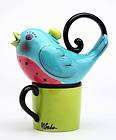 Blue bird tea for one bird teapot cup apple tree design, tea for one 