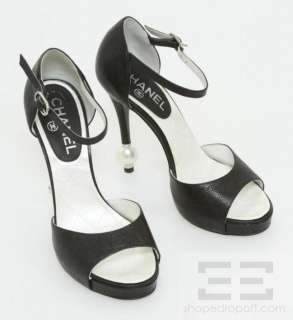 Chanel Black Caviar Leather & Monogram Pearl High Heels Size 37  