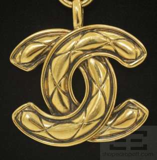 Chanel Vintage Gold Tone Quilted CC Pendant Necklace  