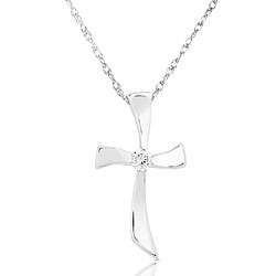 14k White Gold Diamond Cross Necklace (G H, I1 I2)  Overstock