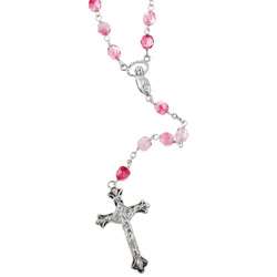   Sterling Silver Rose Pink Crystal Rosary Necklace  Overstock