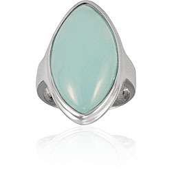 Stainless Steel Light Green Glass Stone Oval Ring  