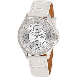 Burgi Womens Diamond Classic Stainless Steel GMT Date Strap Watch 