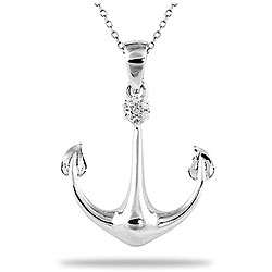 10k White Gold Diamond Anchor Necklace  Overstock