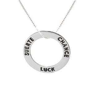   Silver3 Languages Circle Luck Pendant+Sterling Silver 012 16in Box